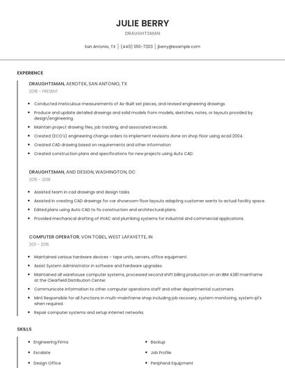Draughtsman Resume