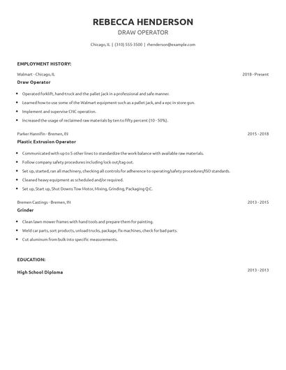 Draw Operator Resume