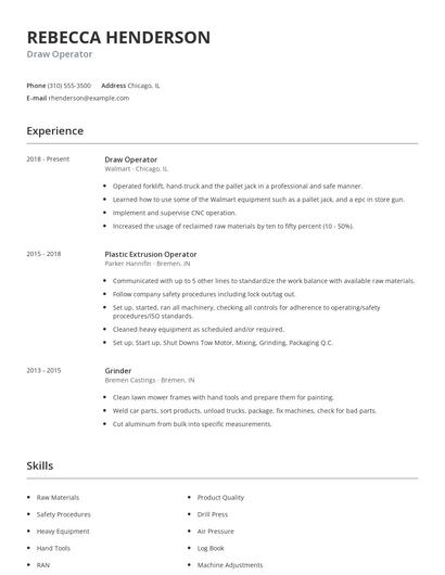 Draw Operator Resume