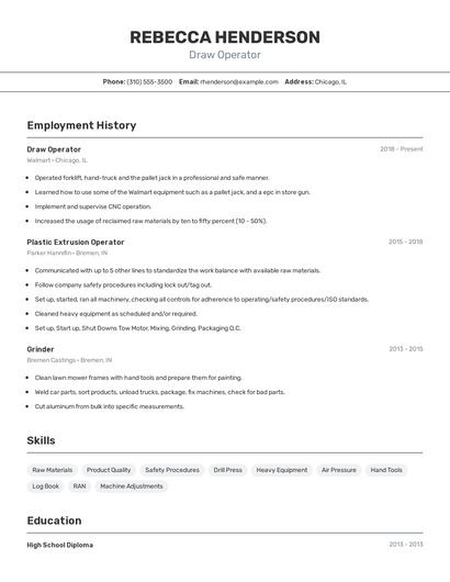 Draw Operator Resume