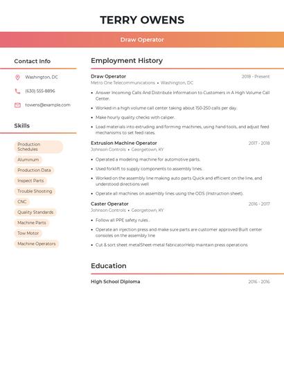Draw Operator Resume