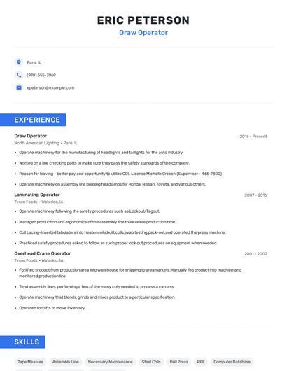 Draw Operator Resume
