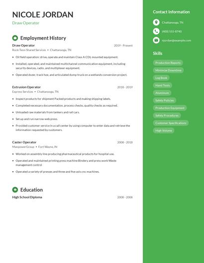 Draw Operator Resume