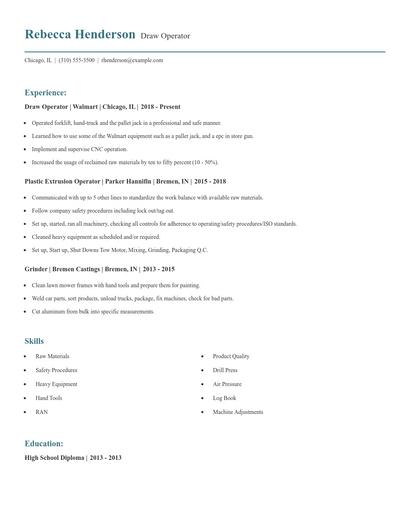 Draw Operator Resume