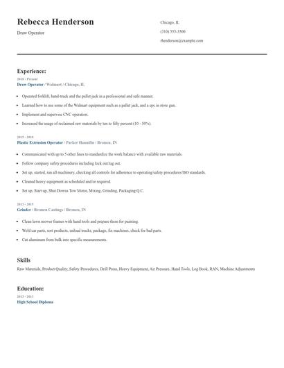 Draw Operator Resume