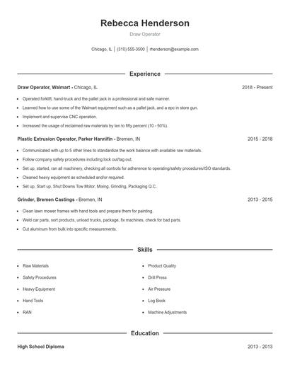 Draw Operator Resume