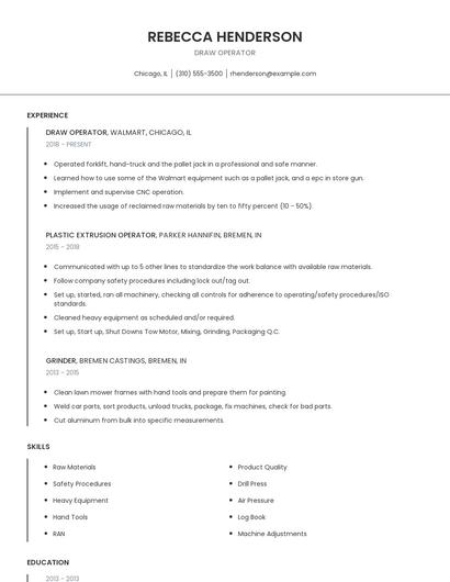 Draw Operator Resume