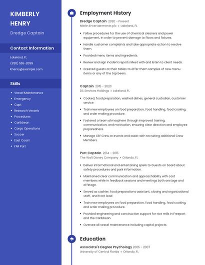 Dredge Captain Resume