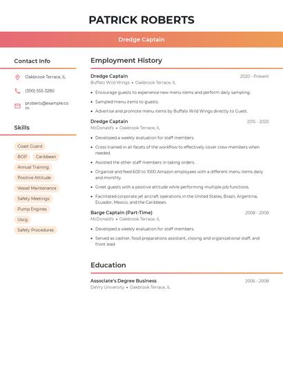 Dredge Captain Resume