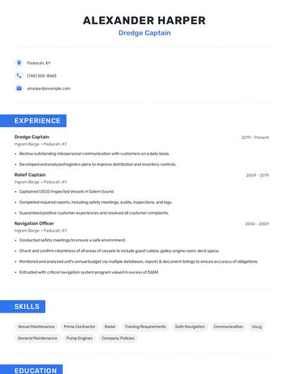 Dredge Captain Resume