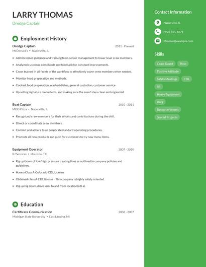 Dredge Captain Resume