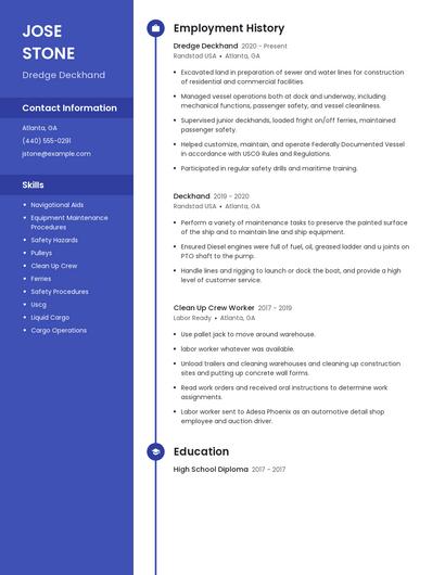 Dredge Deckhand Resume