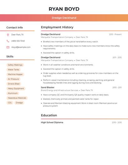 Dredge Deckhand Resume