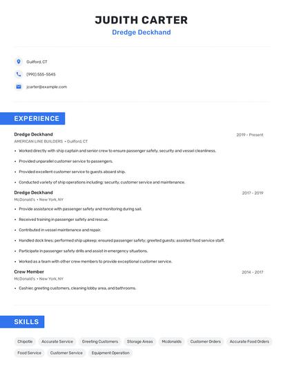 Dredge Deckhand Resume