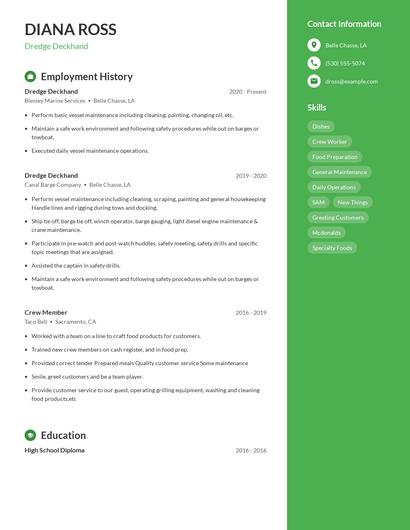 Dredge Deckhand Resume