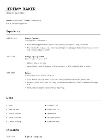 Dredge Operator Resume