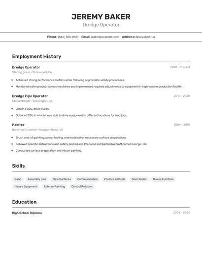 Dredge Operator Resume