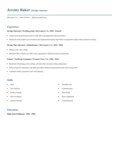 Dredge Operator Resume