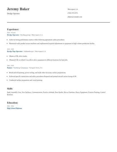 Dredge Operator Resume