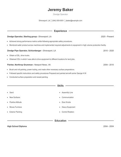 Dredge Operator Resume