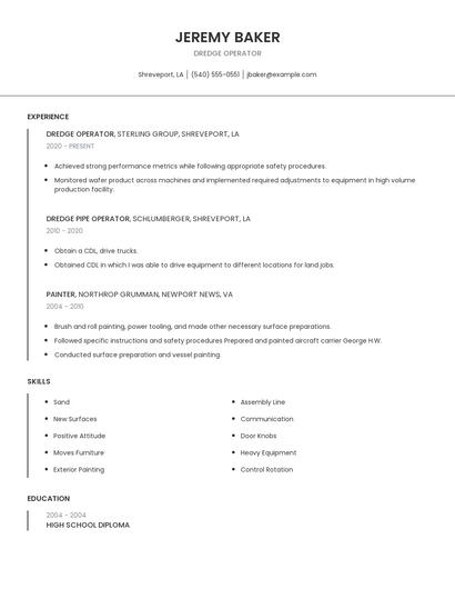 Dredge Operator Resume