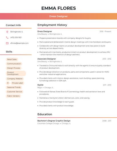 Dress Designer Resume