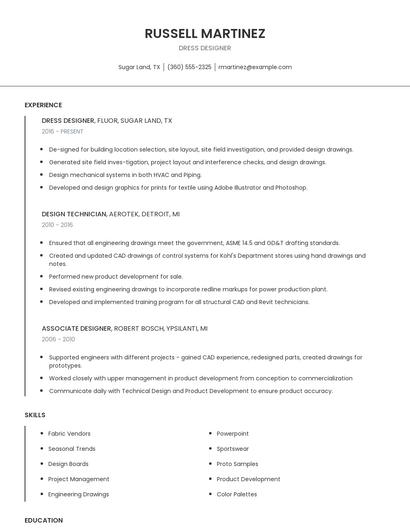 Dress Designer Resume