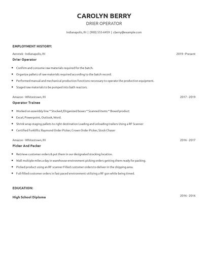 Drier Operator Resume