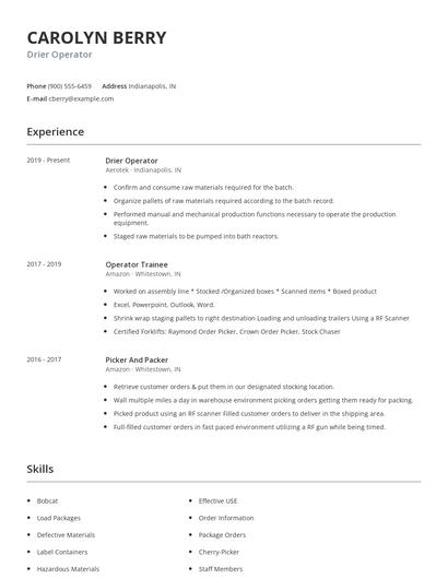 Drier Operator Resume