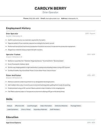 Drier Operator Resume