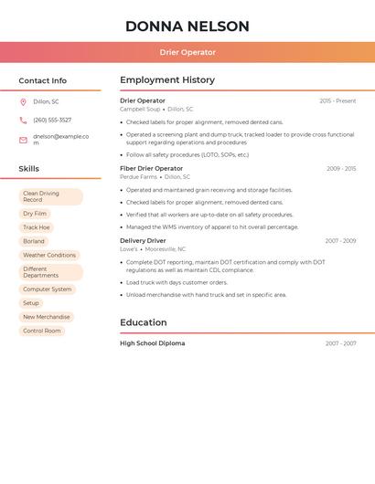 Drier Operator Resume