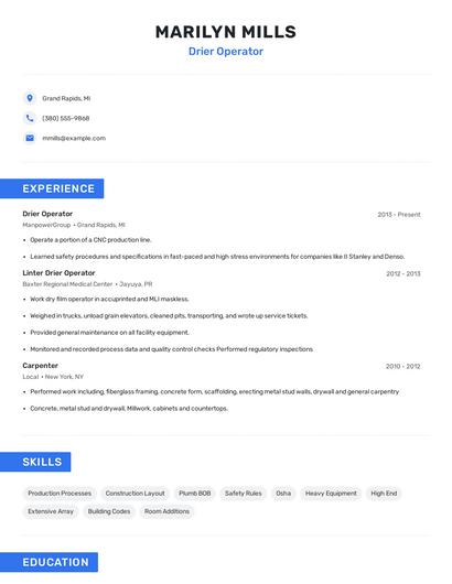 Drier Operator Resume