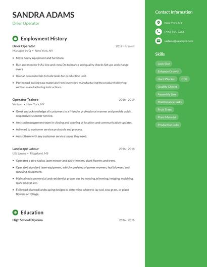 Drier Operator Resume