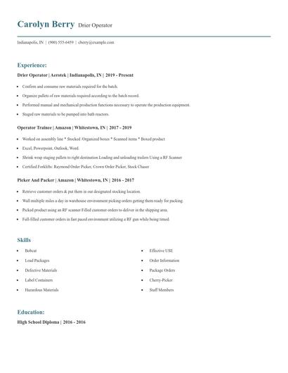 Drier Operator Resume