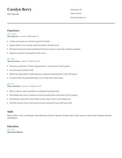 Drier Operator Resume