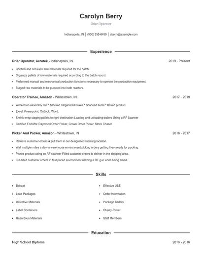 Drier Operator Resume