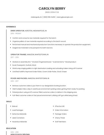Drier Operator Resume