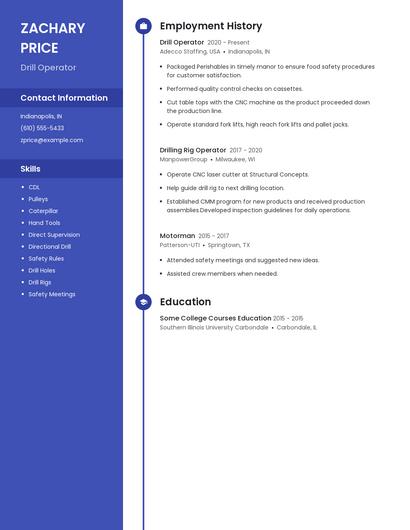 Drill Operator Resume