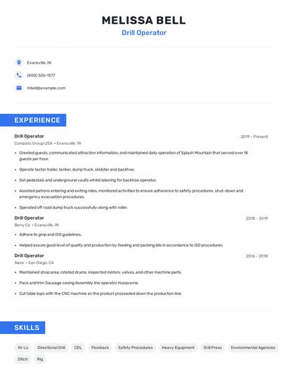 Drill Operator Resume