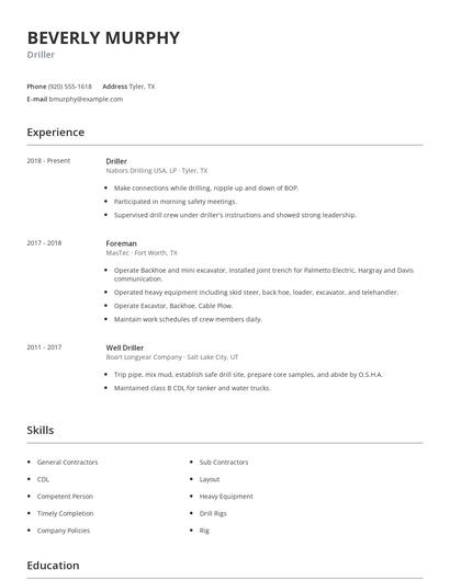 Driller Resume