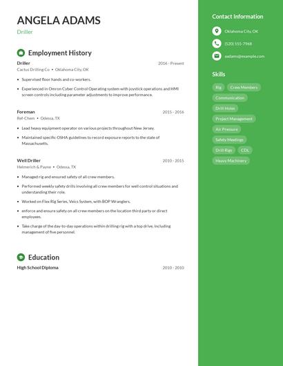 Driller Resume