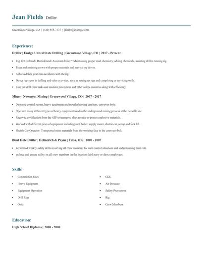 Driller Resume