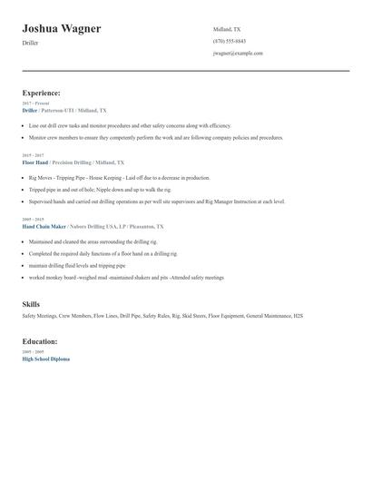 Driller Resume