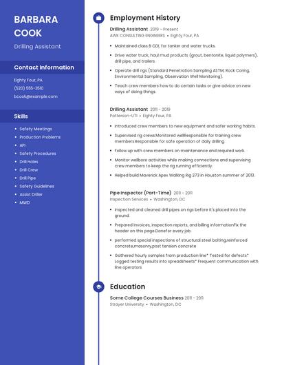 Drilling Assistant Resume