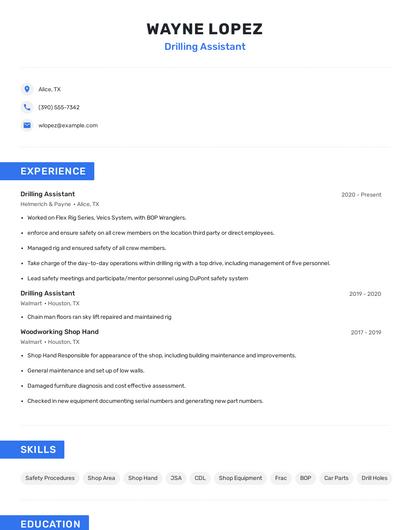 Drilling Assistant Resume