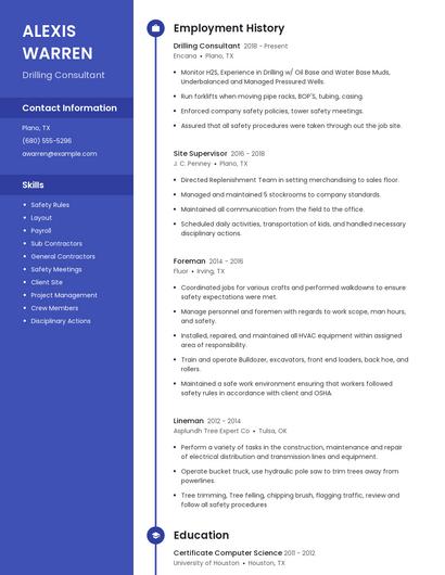 Drilling Consultant Resume