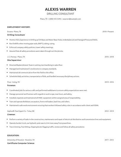 Drilling Consultant Resume