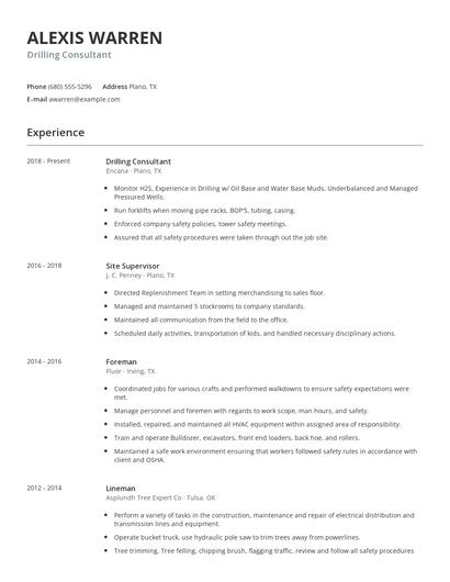 Drilling Consultant Resume