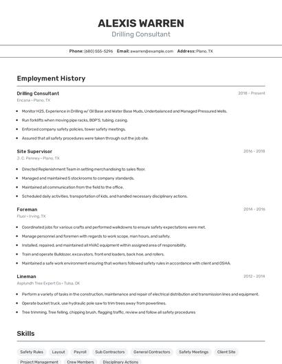 Drilling Consultant Resume