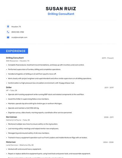 Drilling Consultant Resume